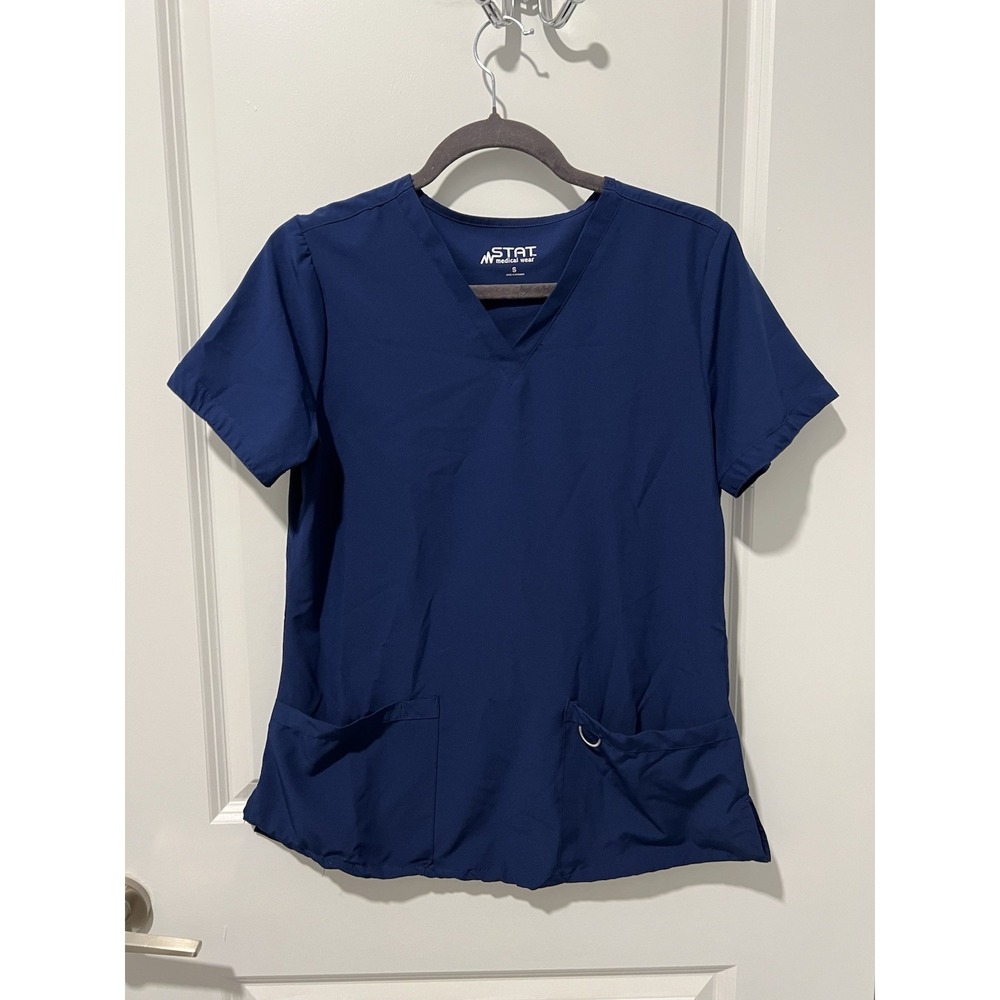 Stat Medical Wear Scrub Top Womens Navy Size Small Nurse Doctor Healthcare
